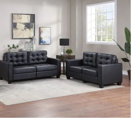 Black Leather Love Seat & Sofa Set