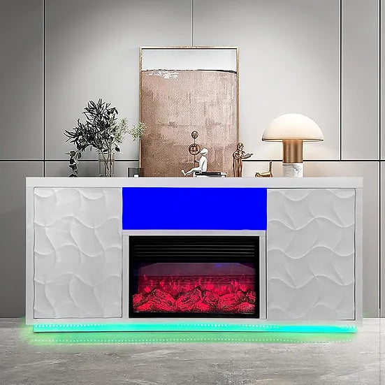 White LED Fireplace W/ Heating