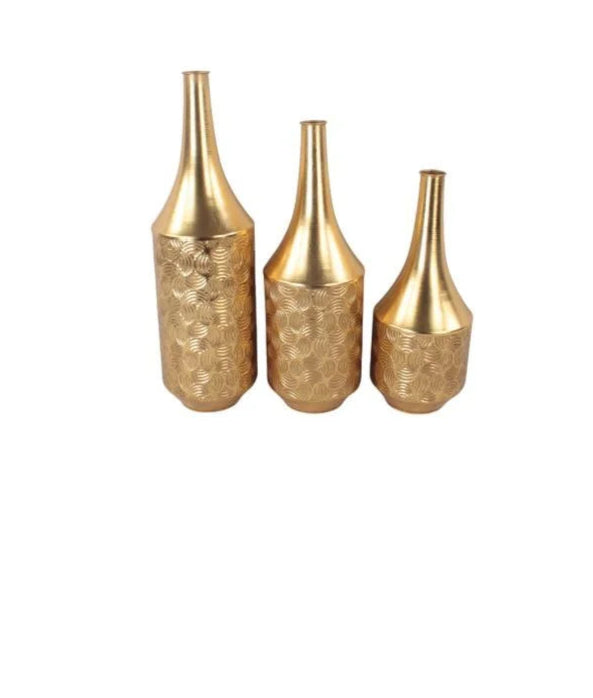 3PC Gold Round Vase Set