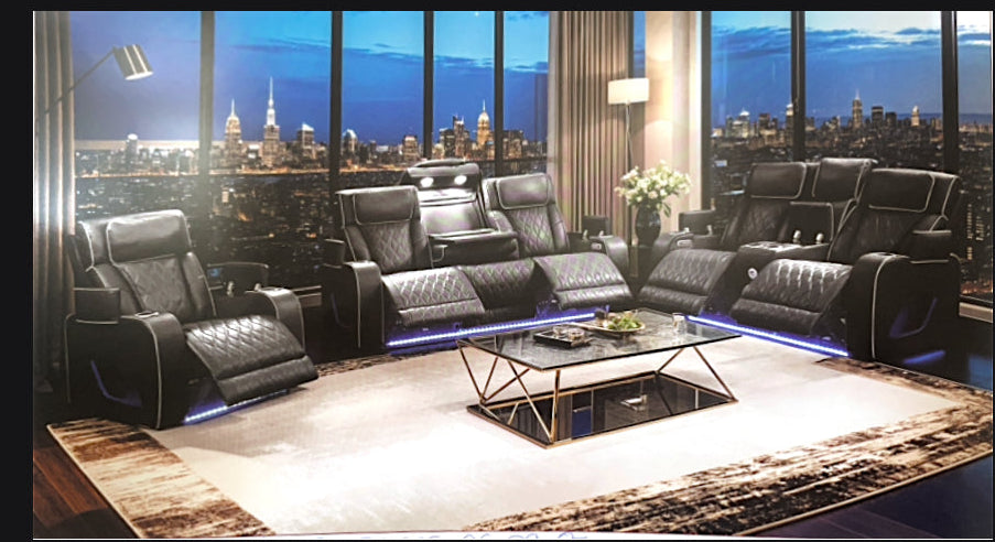 Black Reclining Sectional  W/ LED Lighting and Bluetooth