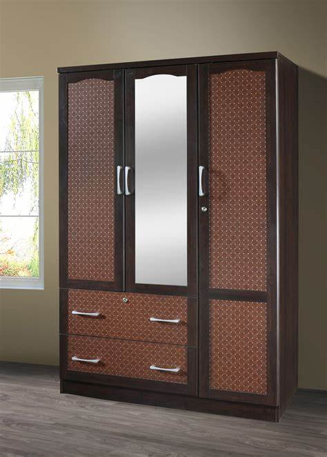 Two Toned ,3-Door, 2 Draw Wardrobe Closet W/Mirror