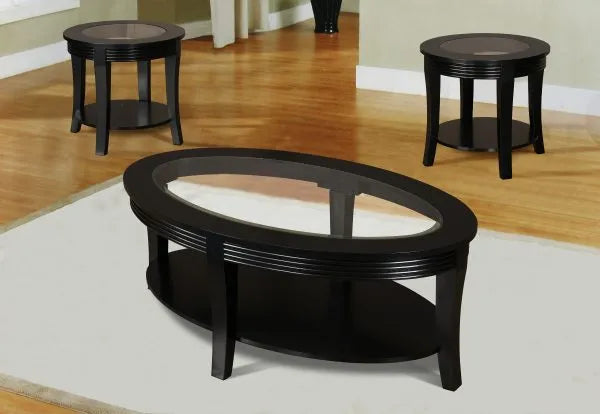 3PC Black Oval Coffee Table Set