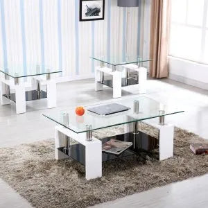 3PC Unique Glass Coffee Table Set