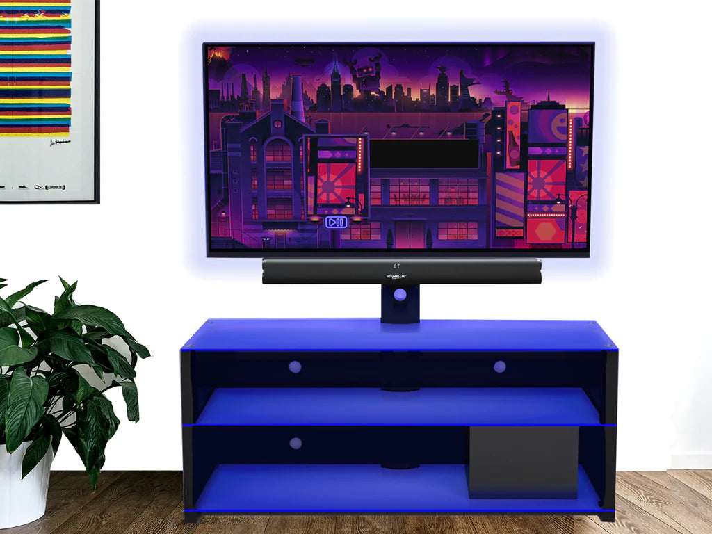 XGlass2 Entertainment Center Tv stand W/ Led lights