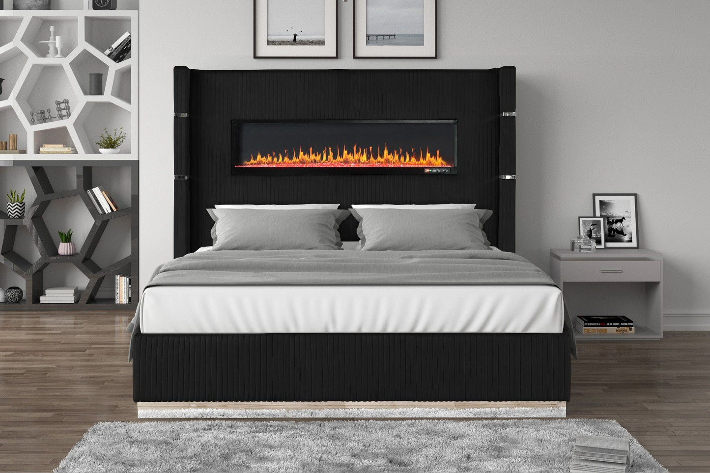 Lizelle Bed Frame W/ Fireplace Display