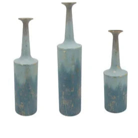 3PC White/Gold Iron Vase Set